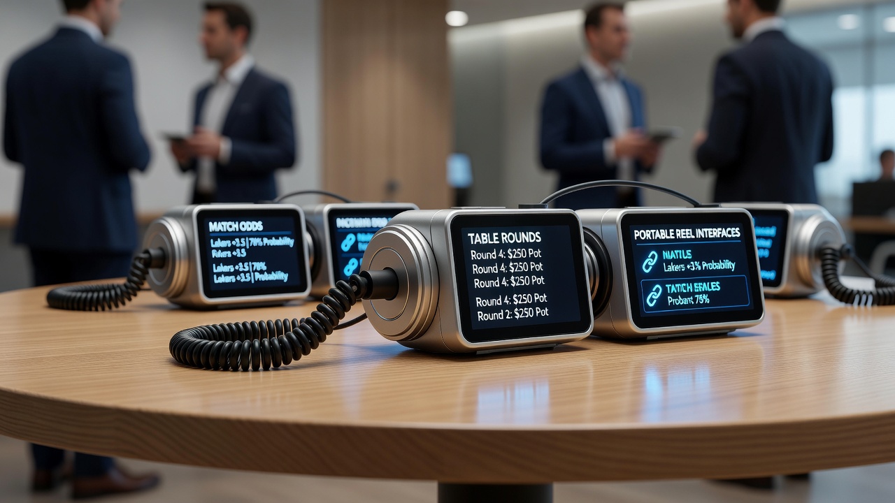 Detailopname van een unified mobile flow waarin reel-interfaces, tafelronden en sportodds samenkomen