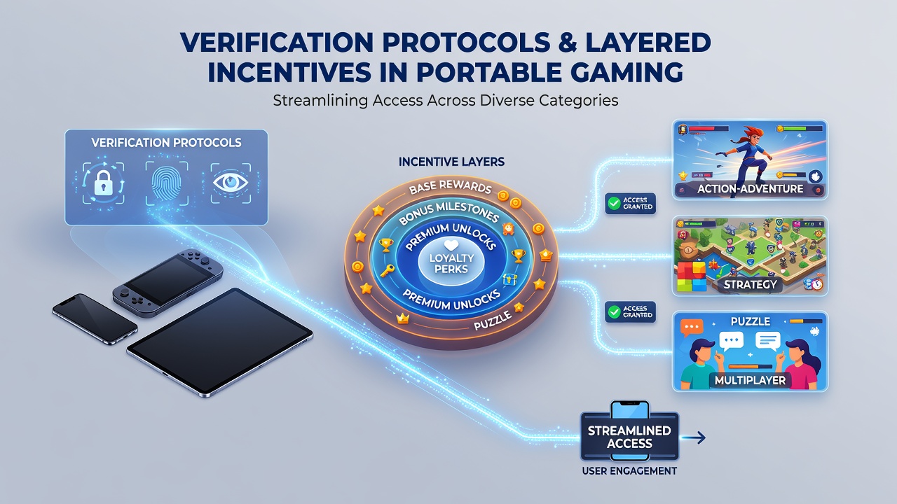Mobiele verificatie-interface voor gelaagde casino-incentives op tablet en smartphone