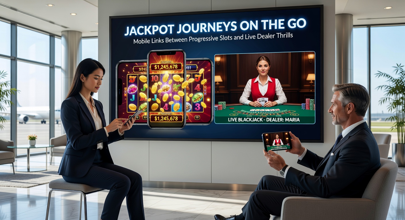 Live dealer die blackjack deelt op een mobiel apparaat naast een progressieve slot-interface, illustrerend hybride mobiele casino-ervaringen
