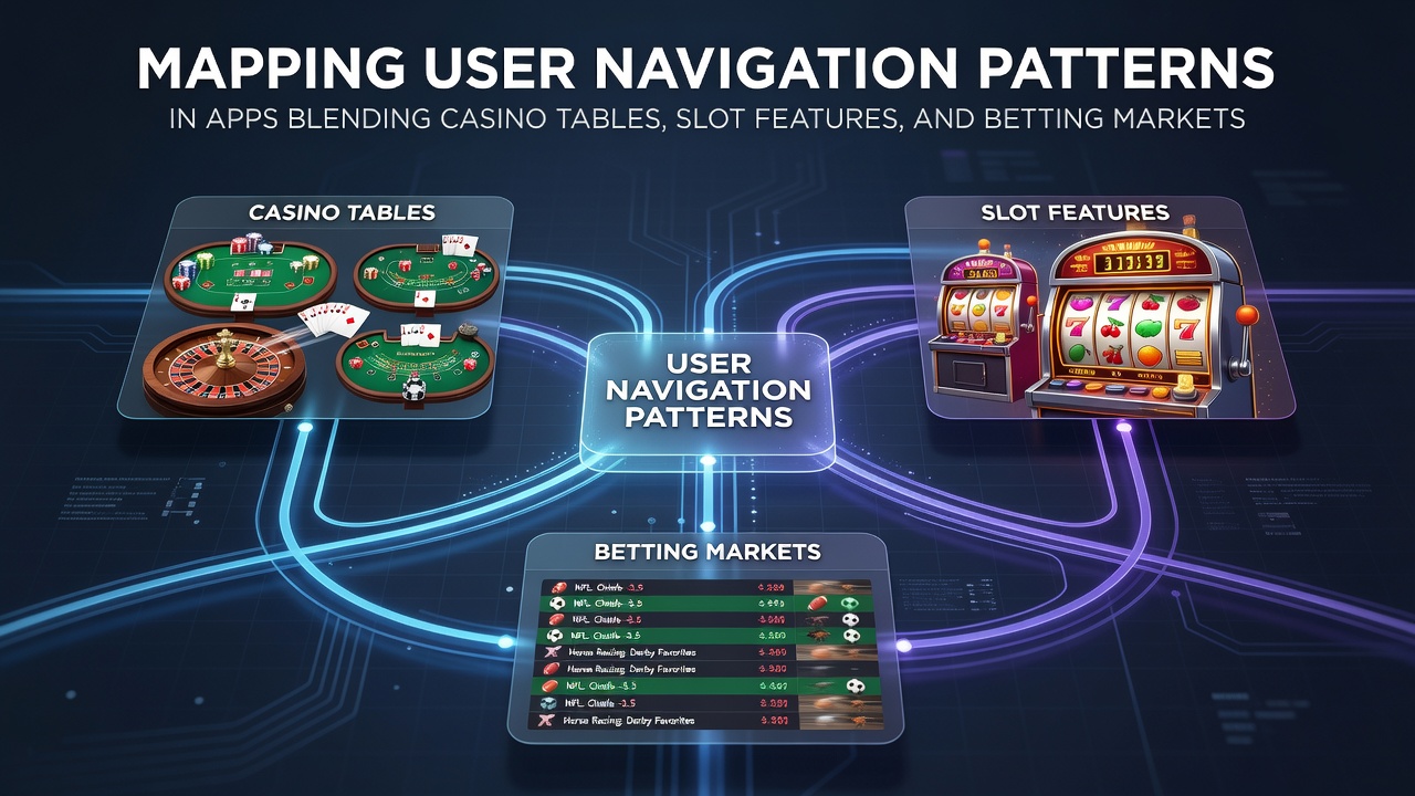 Gebruikersnavigatie in een hybride casino-app met tabs voor slots, live tafels en sportweddenschappen