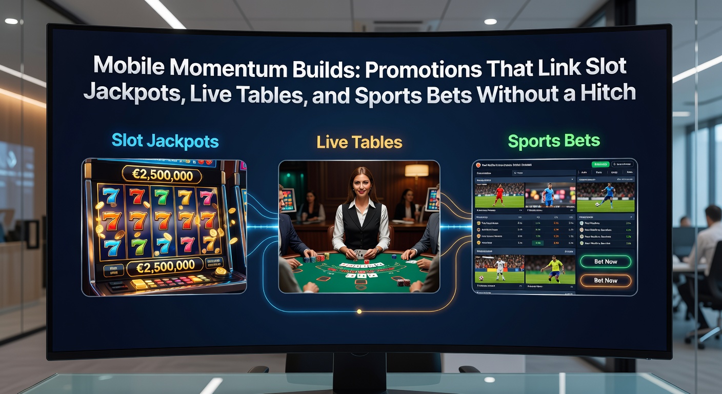 Mobiele app-scherm met geïntegreerde slots, live roulette-tafel en sportweddenschappen, promoties zichtbaar in één overzicht
